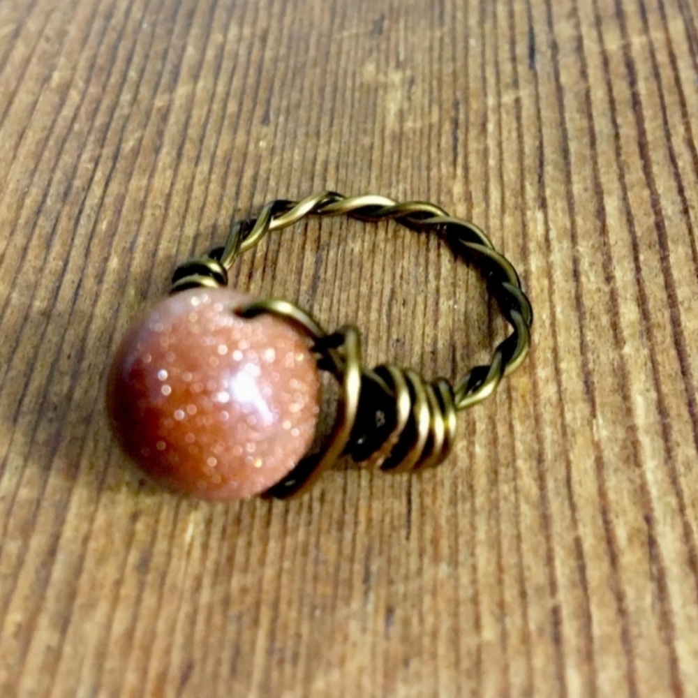 Men's Ring,  Size 9,  Goldstone Bead Wire Wrap Ring.  Handmade Men's Ring